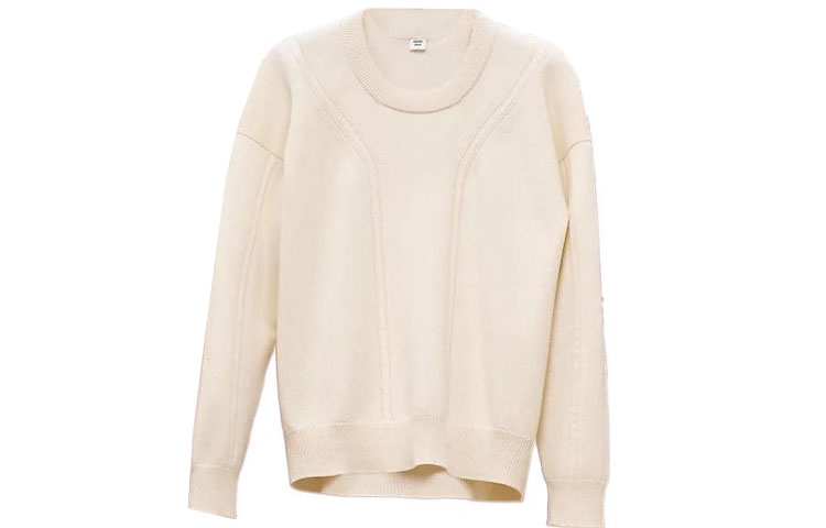 HERMES Cashmere Sweaters Women's Ecru Crew Neck Moderate