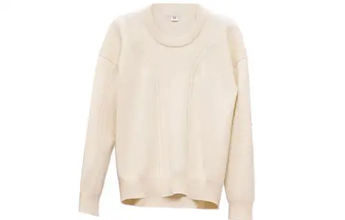 HERMES Cashmere Sweaters Women's Ecru Crew Neck Moderate