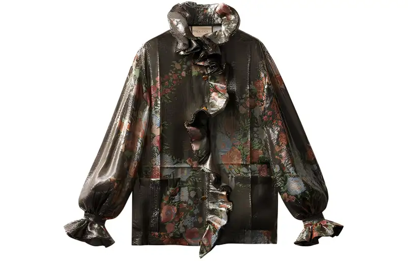 GUCCI Shirts Women's Black Ruffle Collar Moderate Other