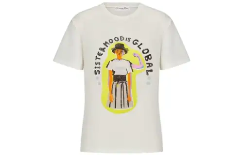 DIOR T Shirts Women's Ecru Crew Neck Moderate Straight Fit