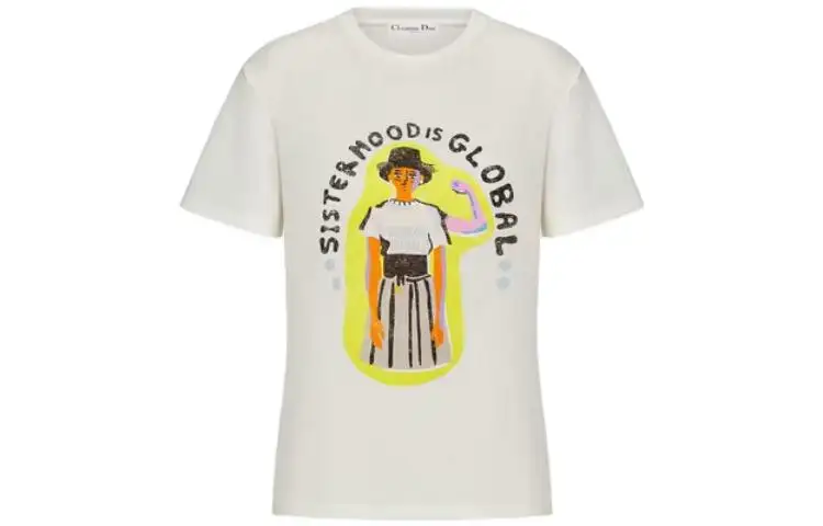 DIOR T Shirts Women's Ecru Crew Neck Moderate Straight Fit