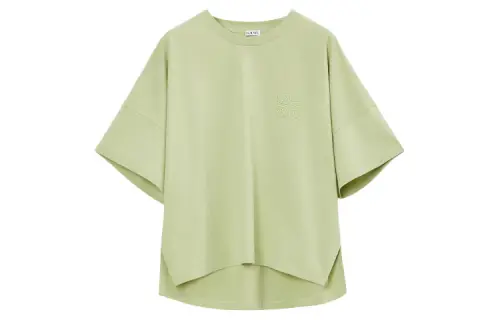 LOEWE SS23 Solid Color Crew Neck Pullover Short Sleeved T Shirt Women's Light Green