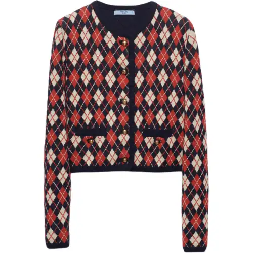 PRADA Knitwear Women's Red Crew Neck Moderate Cardigan