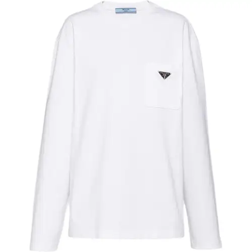 PRADA T Shirts Women's White Crew Neck Moderate Straight Fit