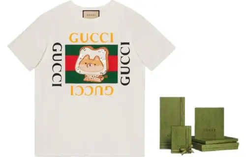 GUCCI T Shirts Women's Gift Box Set Ecru Crew Neck Moderate Straight Fit
