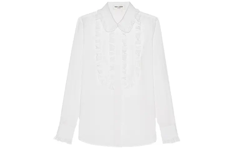 SAINT LAURENT Striped Ruffled Bib Shirt
