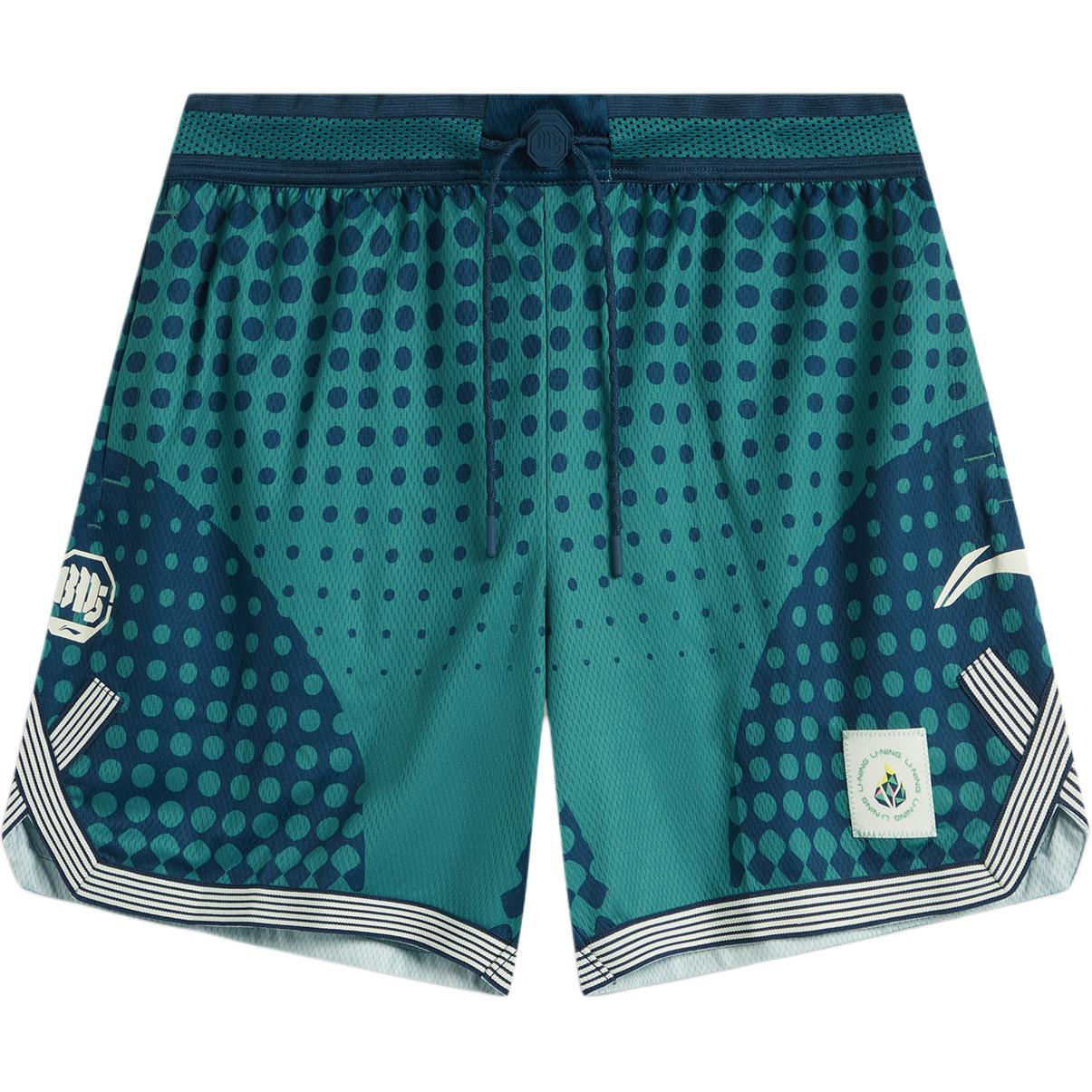 Li Ning Badfive Basketball Shorts Men’s Dark Navy Blue Dragonfly Green All Over Print
