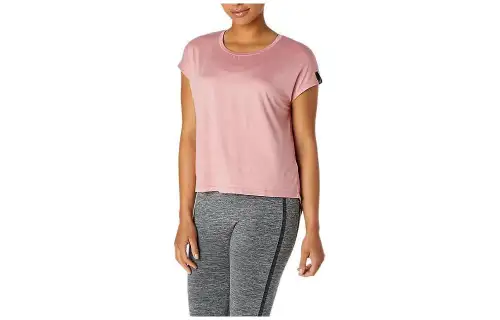 ASICS T Shirts Women's Pink Crew Neck Moderate Straight Fit