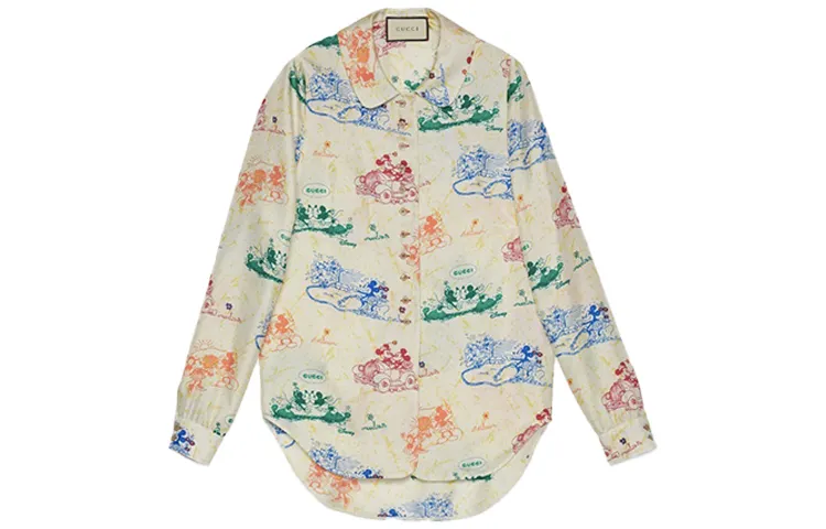 GUCCI Shirts Women's Ivory White Square Collar Moderate Shirt