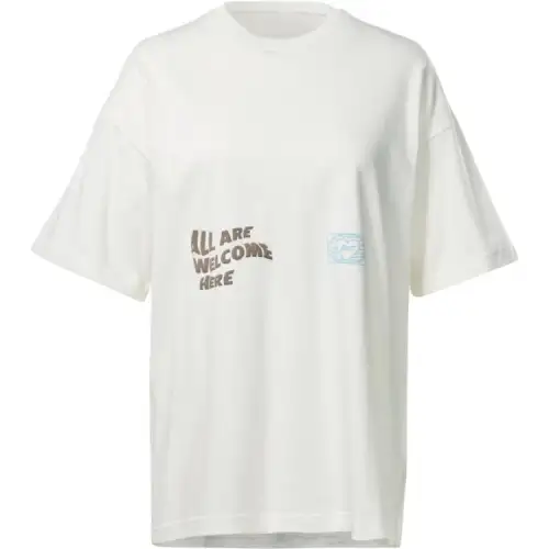 Reebok T Shirts Women's White Crew Neck Thin Straight Fit
