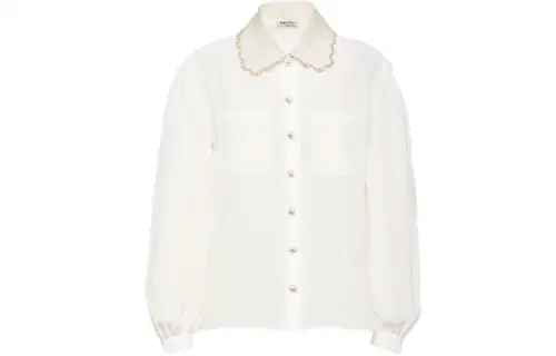 MIU MIU Shirts Women's White Lapel Moderate Shirt