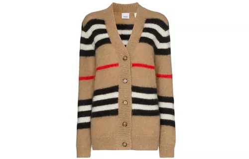 Burberry Sweaters Women's Brown V Neck Moderate Cardigan
