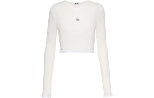 MIU MIU Knitwear Women's White Crew Neck Moderate Base Layer
