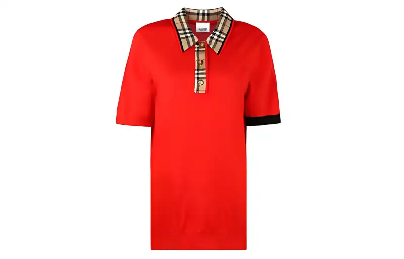 Burberry Polo Shirts Women's Red Polo Collar Moderate Straight Fit