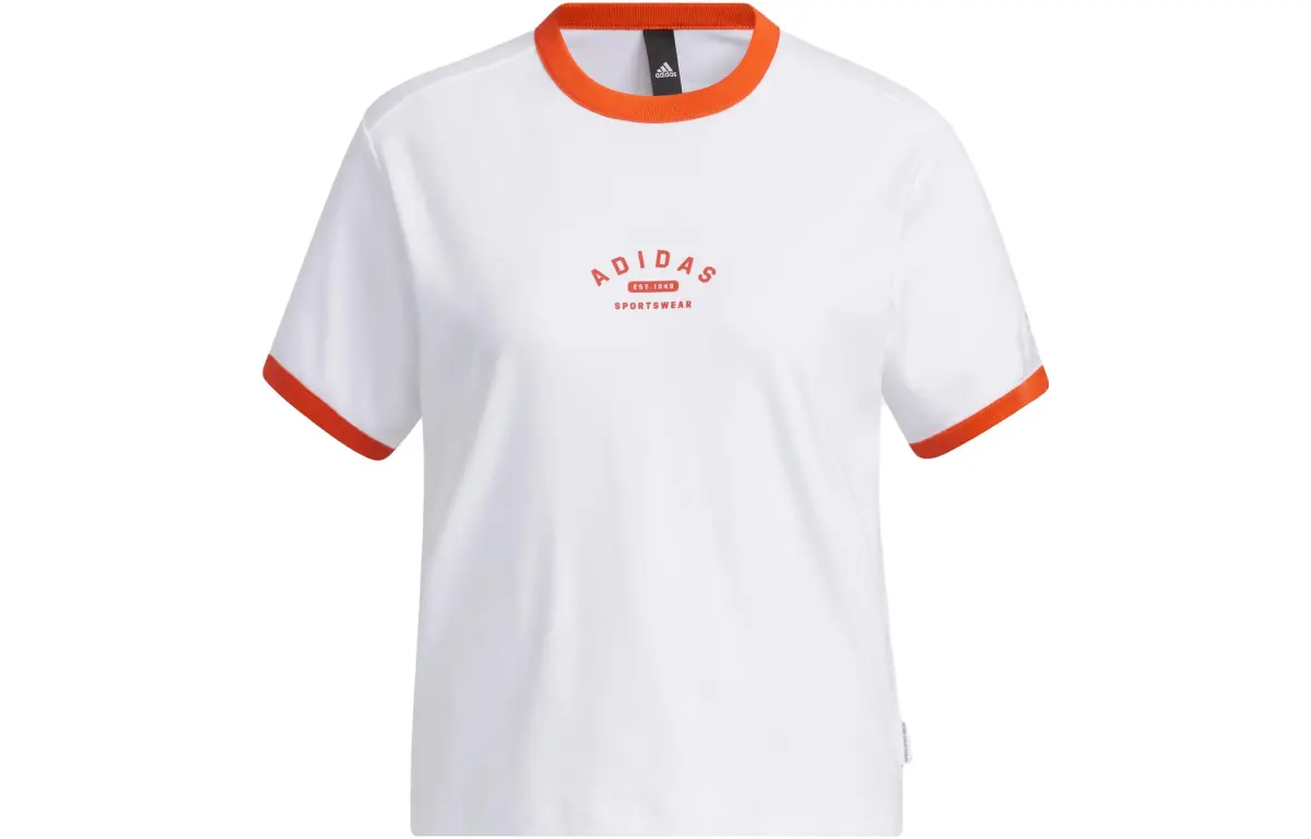 Adidas T-Shirts Women's White Old Red Crew Neck Moderate Straight Fit