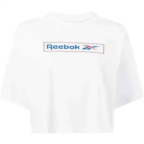 Reebok T Shirts Women's White Crew Neck Moderate Straight Fit