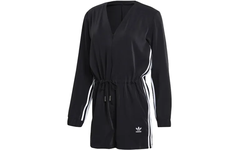 Adidas Originals 3 STRIPE Originals Bodysuits Women's Black Square Collar Moderate Nipped-in Waist