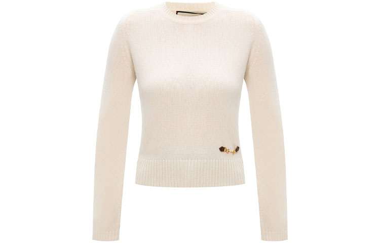 GUCCI Cashmere Sweaters Women's Ecru Crew Neck Moderate