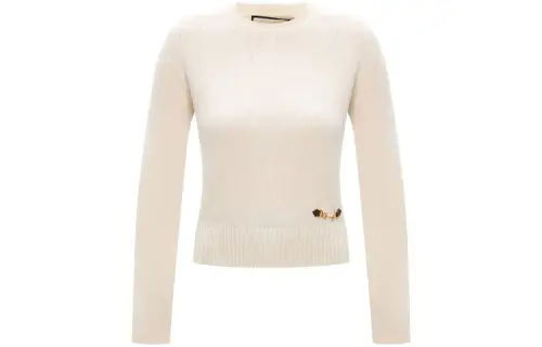 GUCCI Cashmere Sweaters Women's Ecru Crew Neck Moderate