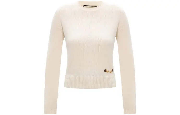 GUCCI Cashmere Sweaters Women's Ecru Crew Neck Moderate