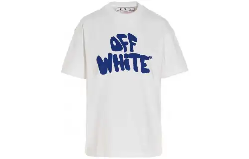 OFF WHITE Women's 70s Type Logo Casual S/S T shirt White/Blue