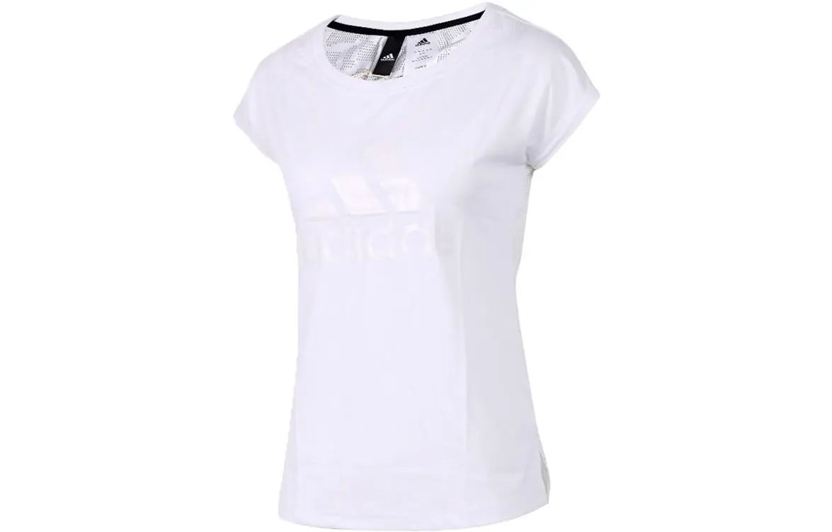 Adidas T-Shirts Women's White Crew Neck Moderate Straight Fit