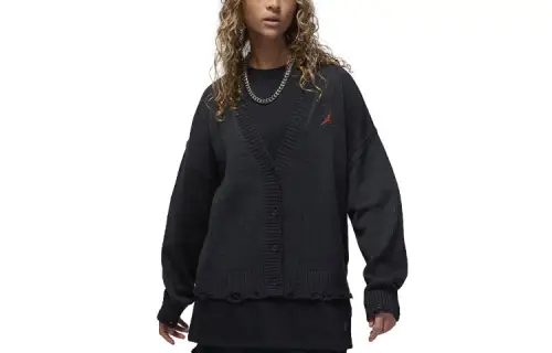 Jordan Sweaters Women's Black V Neck Moderate Cardigan