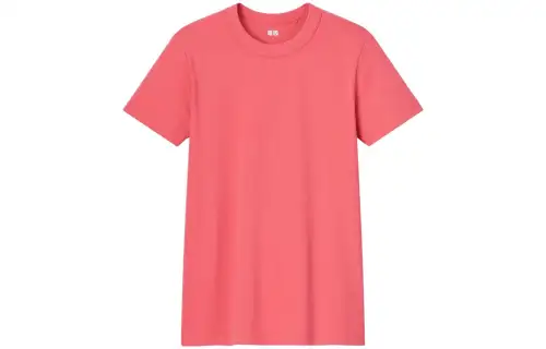 UNIQLO T Shirts Women's Maroon Crew Neck Moderate Straight Fit