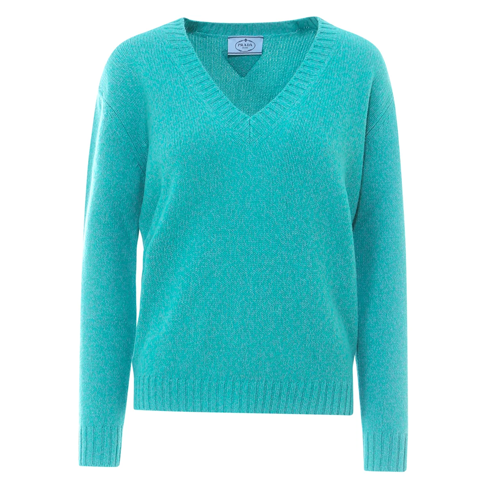 PRADA Cashmere Sweaters Women's Green V Neck Moderate