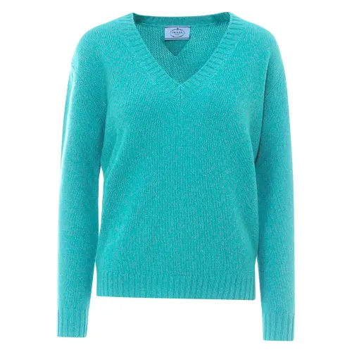 PRADA Cashmere Sweaters Women's Green V Neck Moderate