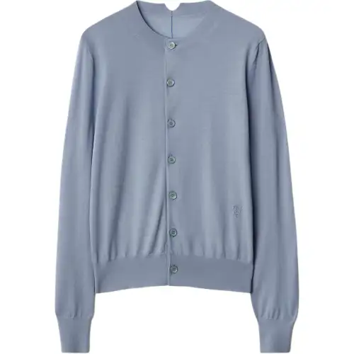 Burberry Sweaters Women's Blue Crew Neck Moderate Cardigan
