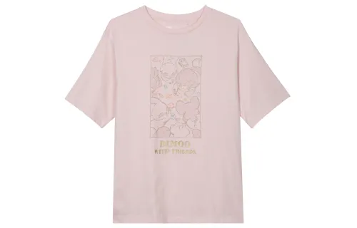 UNIQLO X POP MART Pop Mart, Collaboration T Shirts Women's Pastel Pink Crew Neck Moderate Straight Fit
