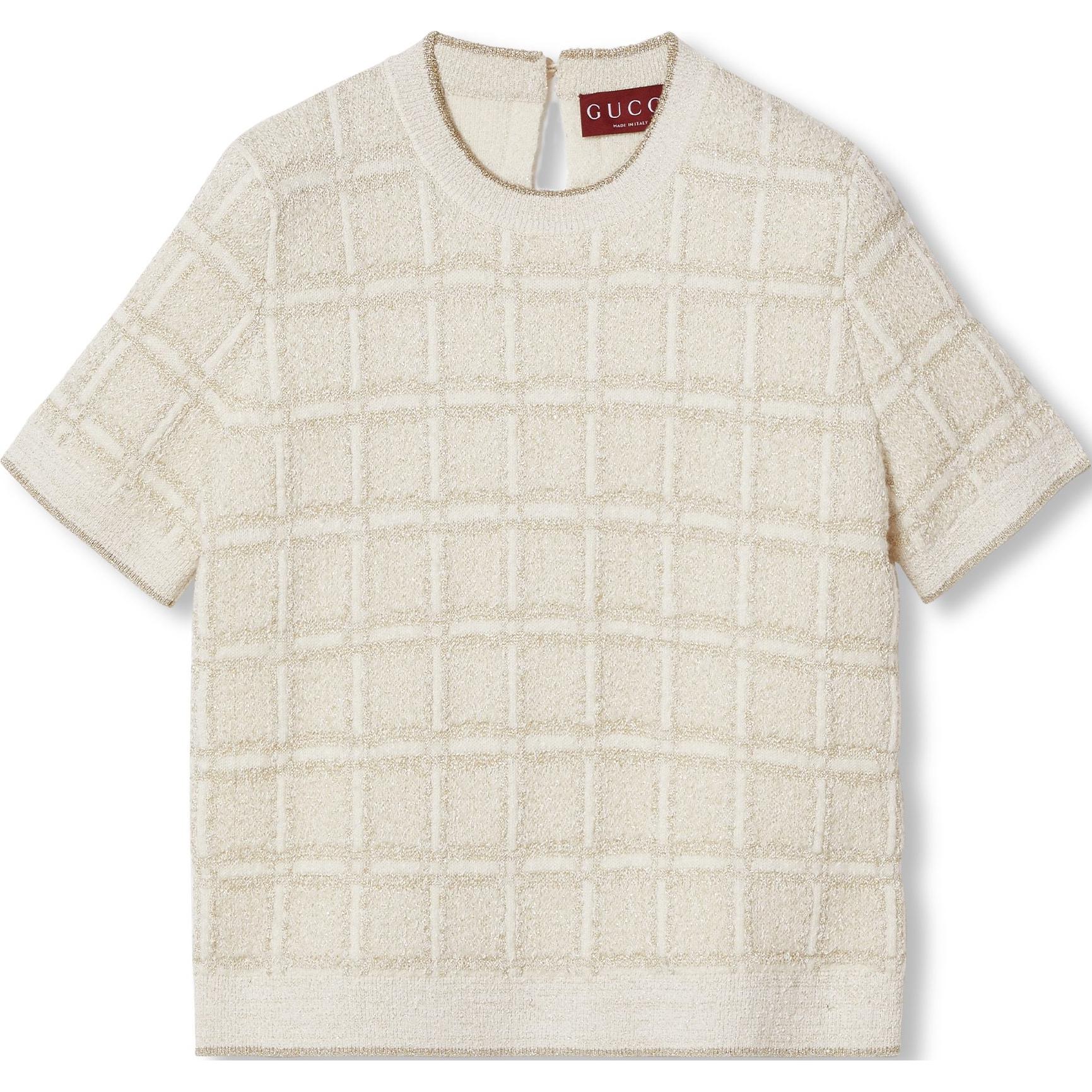 GUCCI Wool And Lamé Check Jacquard Top