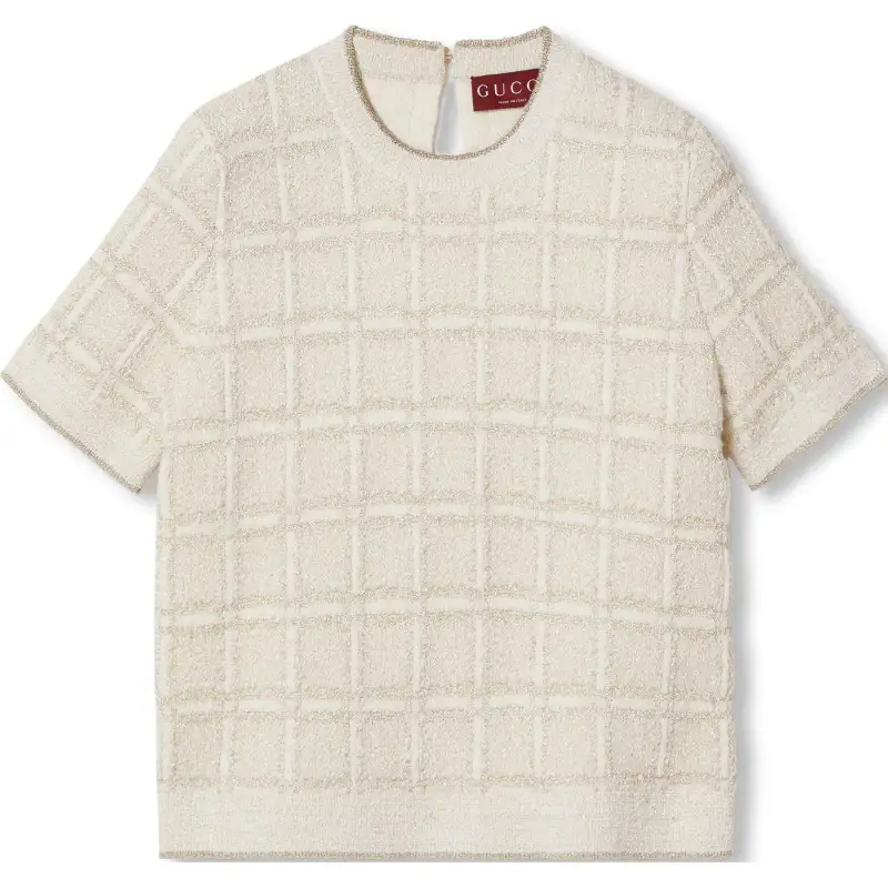 GUCCI Wool And Lamé Check Jacquard Top