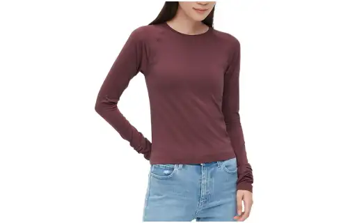 UNIQLO T Shirts Women's Dark Red Crew Neck Moderate Straight Fit