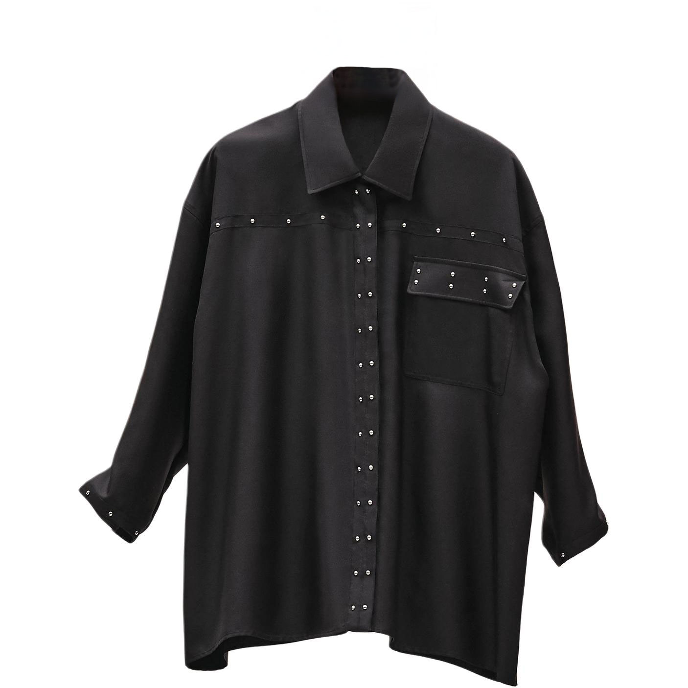 HERMES Shirts Women's Black Lapel Moderate Other