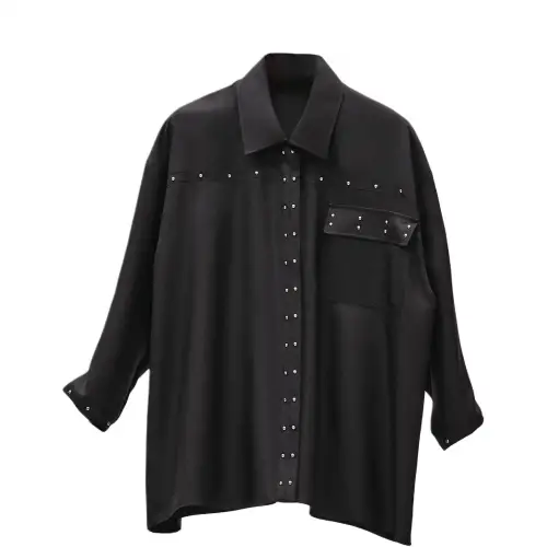 HERMES Shirts Women's Black Lapel Moderate Other