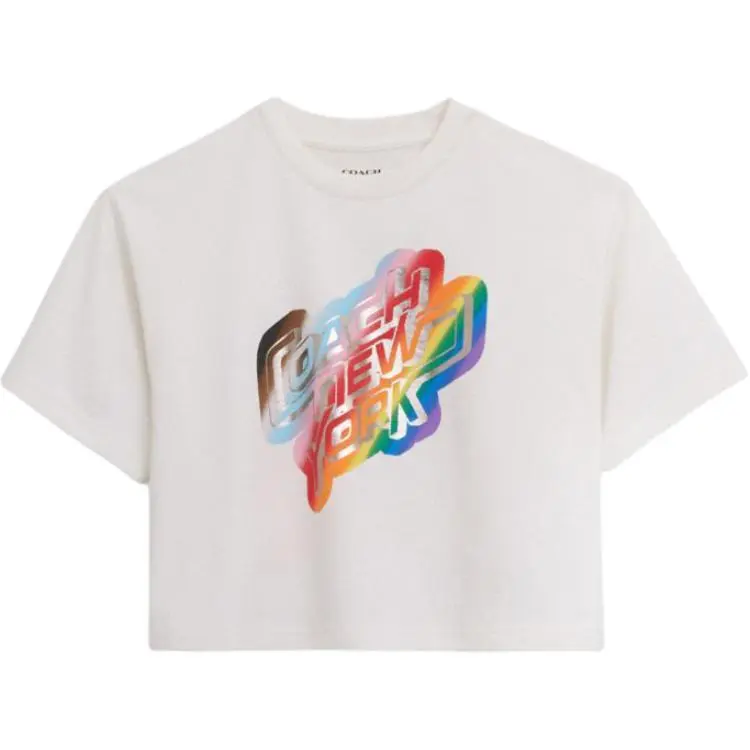 COACH T-Shirts Women's White Crew Neck Moderate Straight Fit