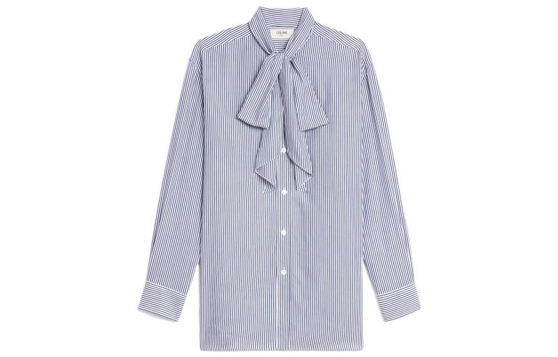CELINE Shirts Women's Blue Scarf Collar Moderate Other