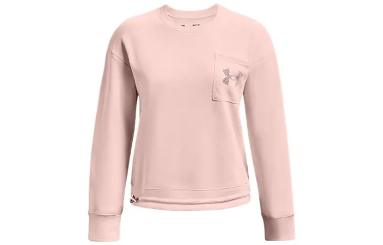 Under Armour Under Armour Rival Mesh Fleece Lined Round Neck Pullover With Chest Pocket Sweatshirt Winter Women's Pink