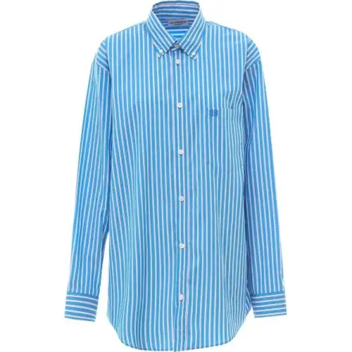 Balenciaga Shirts Women's Blue Pointed Collar Shirt