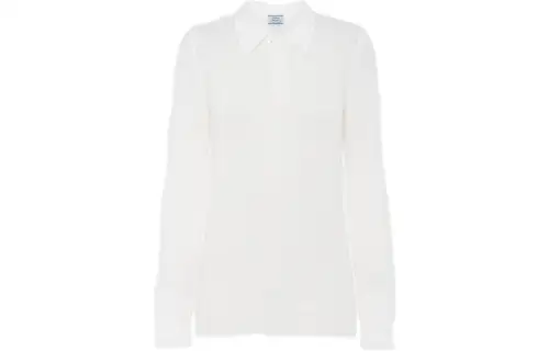 PRADA Polo Shirts Women's White Polo Collar Moderate Straight Fit