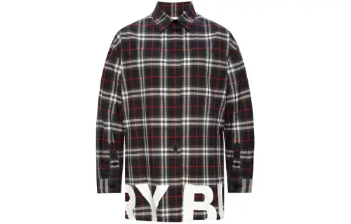 Burberry Shirts Women's Red Plaid Lapel Moderate Shirt