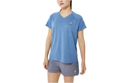 Asics READY SET LYTE V NECK T Shirt Women's Blue