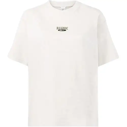 Reebok T Shirts Women's Ecru Crew Neck Moderate Straight Fit