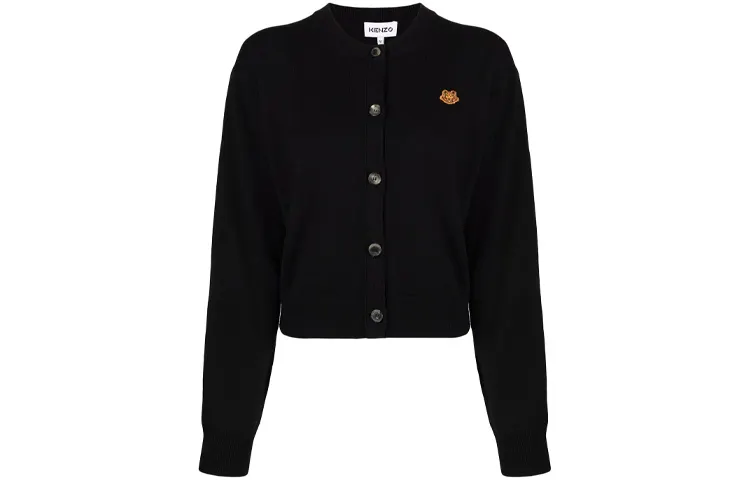 KENZO Classic Tiger Head Knitwear Women's Black Crew Neck Moderate Cardigan