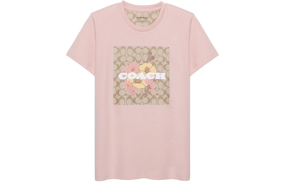 COACH SS23 Letter Logo Print Pullover Short Sleeved T Shirt Women's Pink