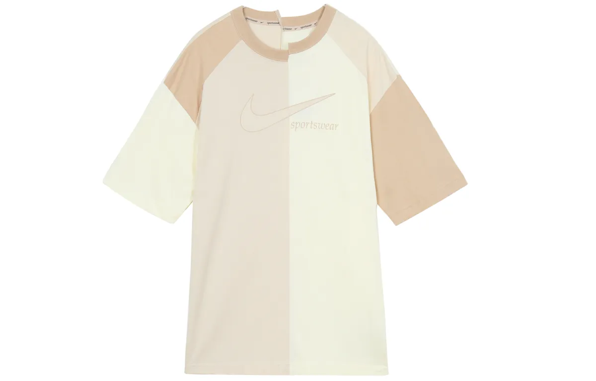 Nike Women'ss Colorblock Knit Cotton Crewneck T-Shirt Beige