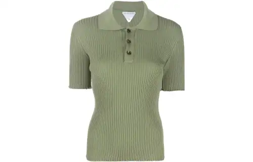 Bottega Veneta Polo Shirts Women's Green Polo Collar Straight Fit