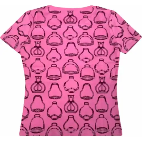 HERMES T Shirts Women's Pink Crew Neck Moderate Straight Fit